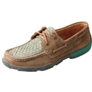 Twisted X | Ladies Brown and Turquoise Fishgill Leather Moccasins | Size 7.5